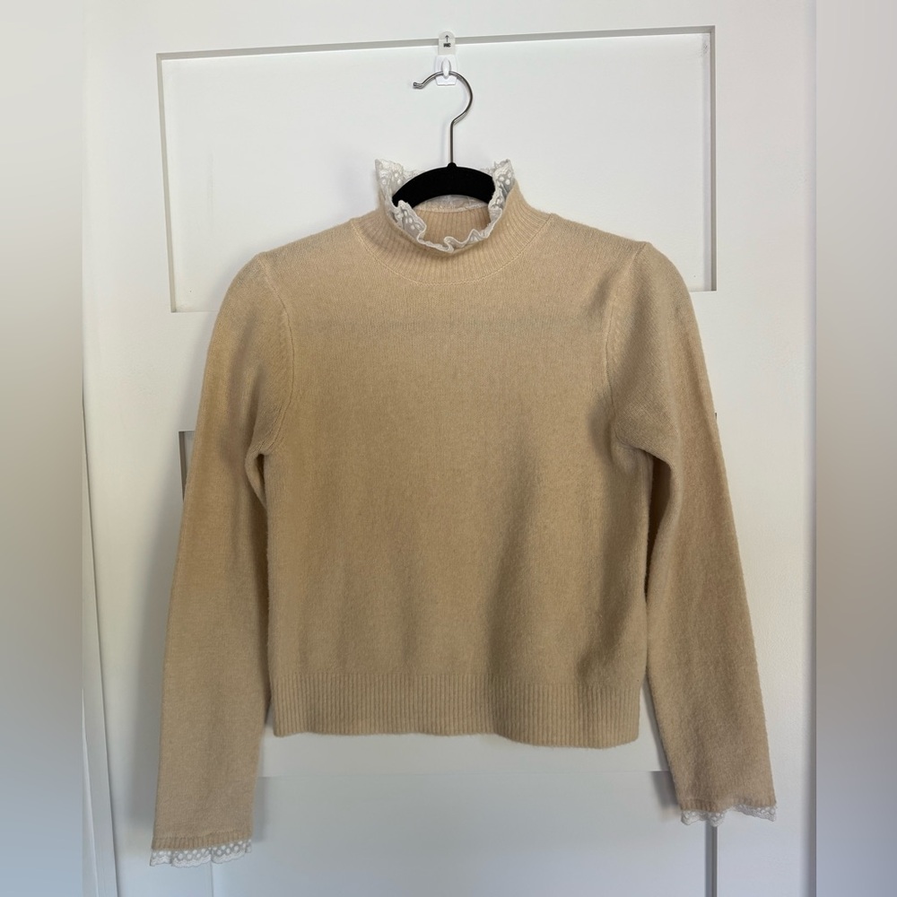 Zara‎ Beige Sweater with Lace Trim